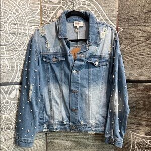 BiBi Light Blue Denim Jacket with Pearl Details